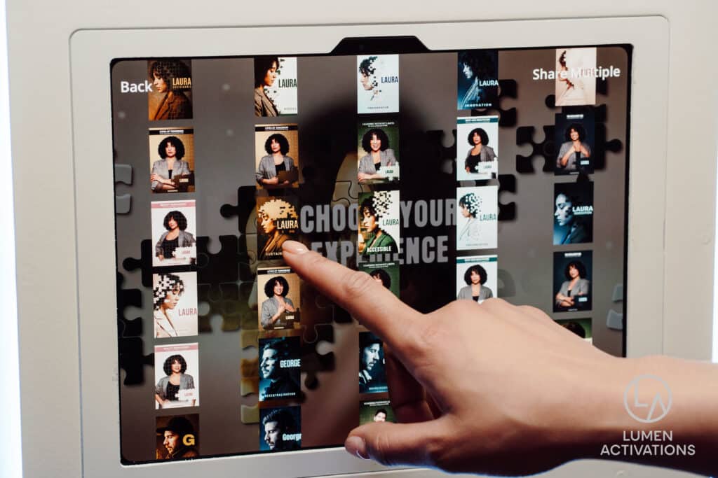 lumen activations interactive puzzles digital sharing corporate event Guest sharing personalized output via digital delivery at Lumen Activations brand activation Kansas City