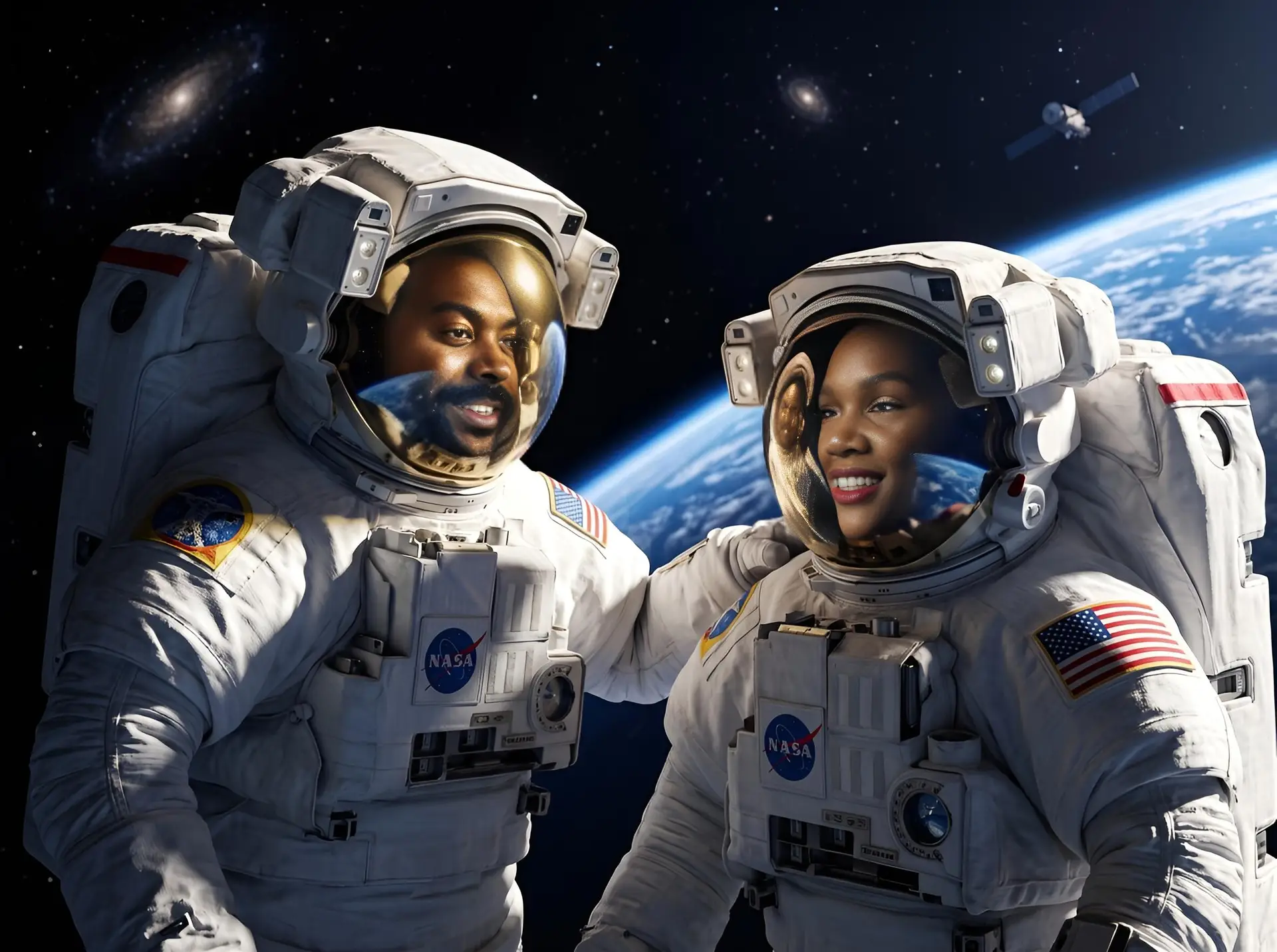AI photo booth guests transformed into NASA astronauts floating above Earth, generated at a Goldman Sachs 10,000 Small Businesses event